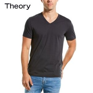 Theory Men's Charcoal V-Neck Tee Charcoal Grey S Slim Fit Minimalist Lightweight